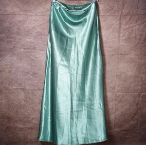 Crescent Satin Maxi Skirt in Shimmering Green